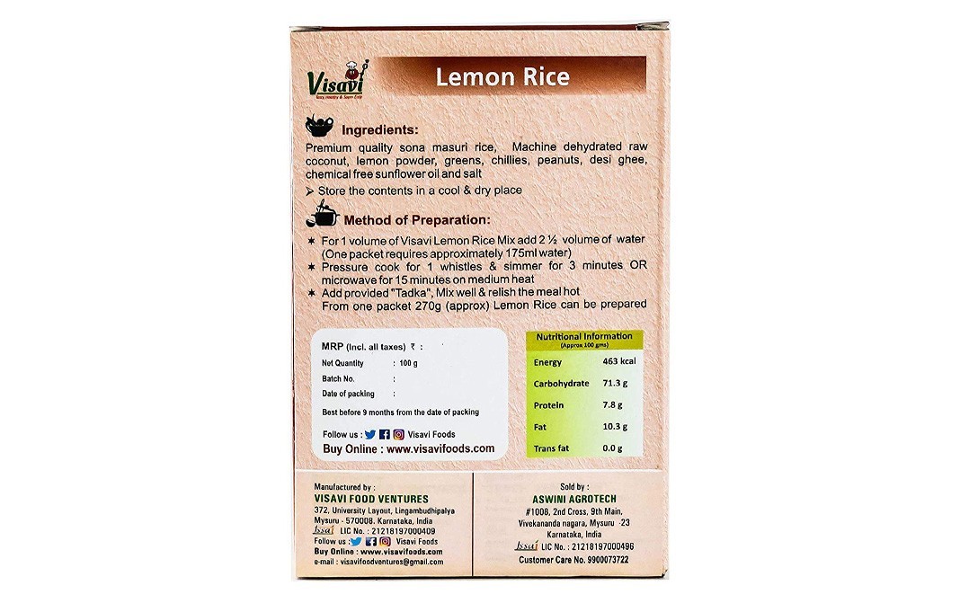 Visavi Lemon Rice    Box  100 grams